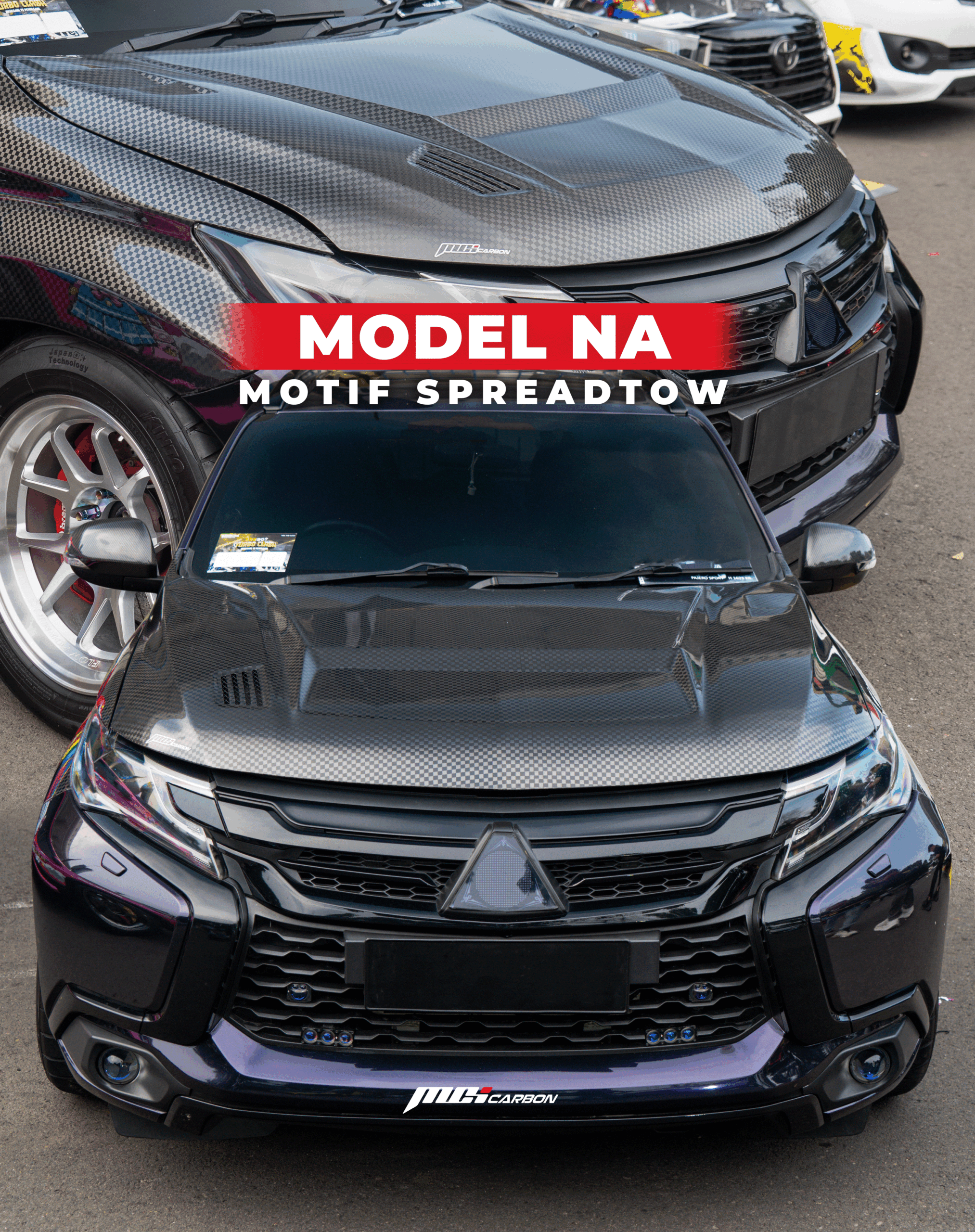 kap mesin pajero carbon